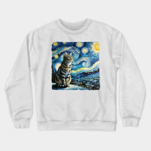Tabby Starry Night Inspired - Artistic Cat Crewneck Sweatshirt